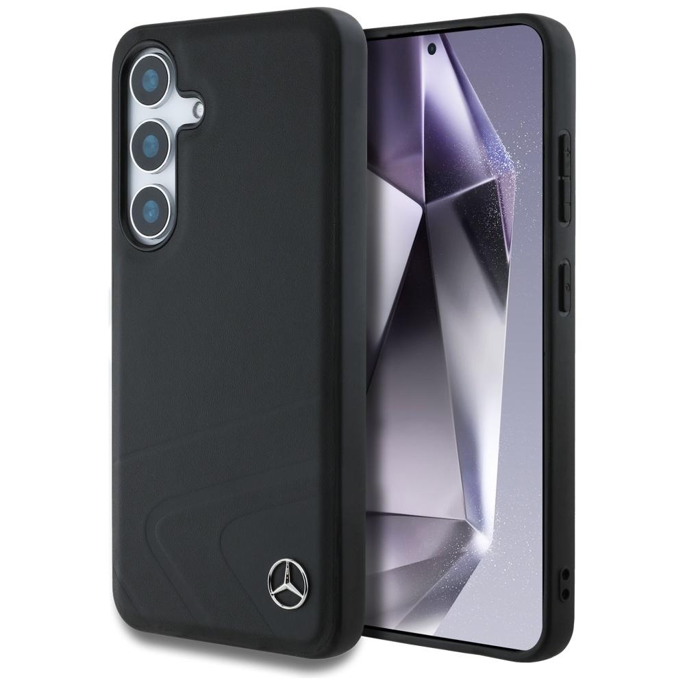 Mercedes Leather Horizontal Case         Debossed Curves Magsafe For Samsung Galaxy S25 Black