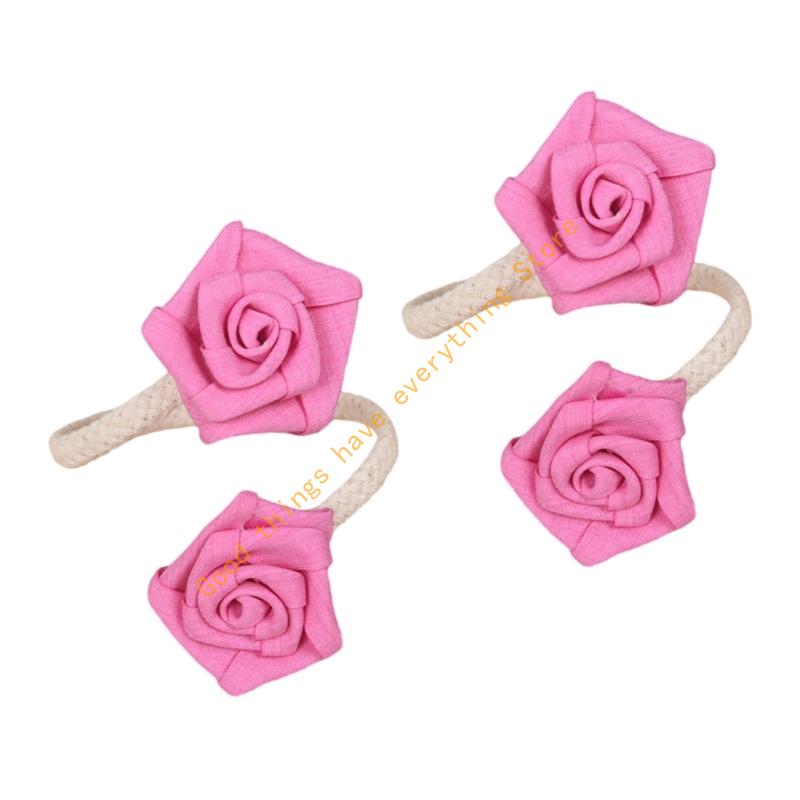 55KF 2Pcs Adjustable Curtain Tiebacks Rustics Cloth Rope and Cloth Flower Holders Holdbacks for Window Drapes Decorations
