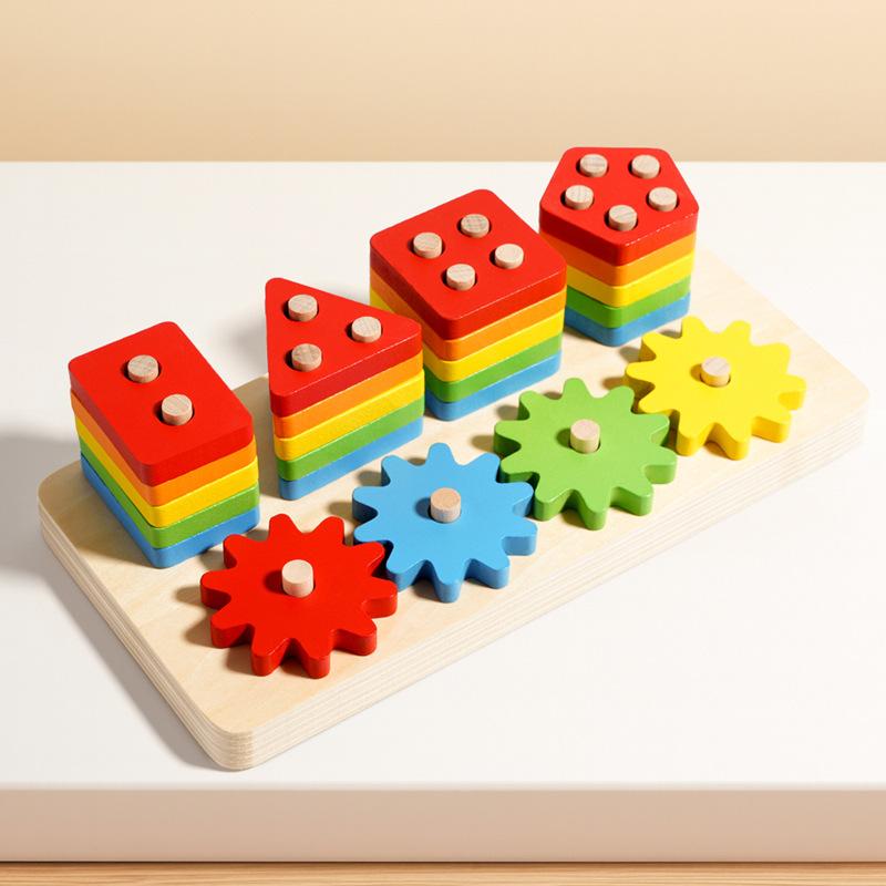 

Montessori Wooden Block Toys for Children Geometric Shape Color Sorter Toddler Math Stacking Bricks Puzzle Educational Toy