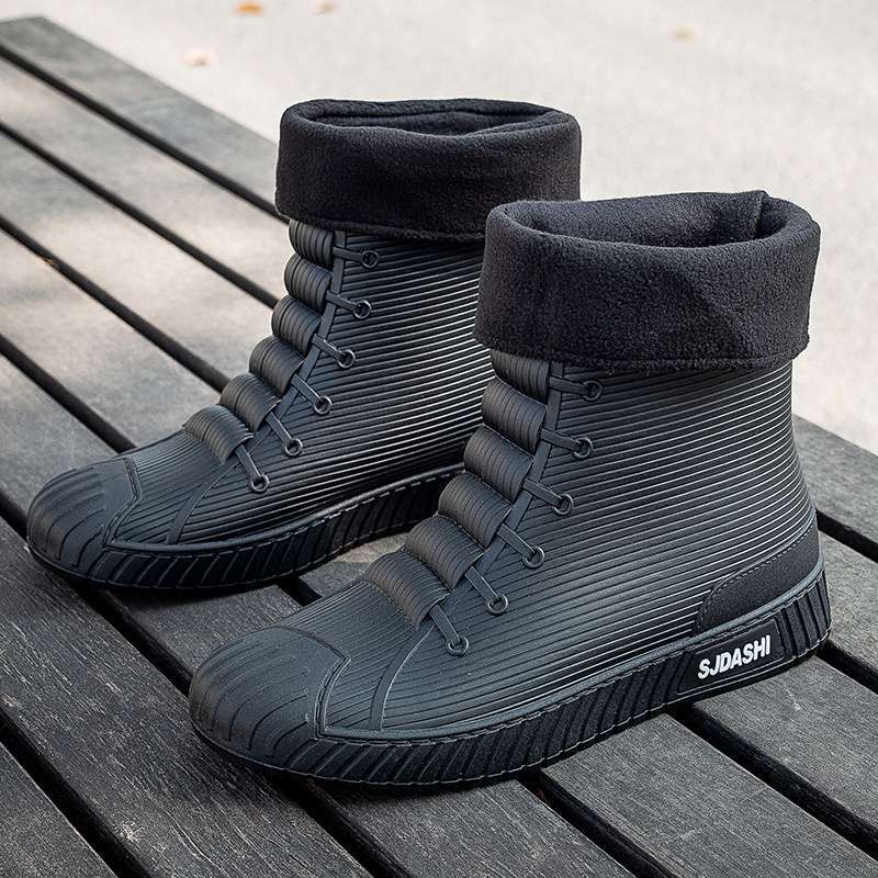 Rain Shoes Short Tube Waterproof Water Shoes Non-slip and Warm Men's Rain Boots Women's Kitchen Velvet Wear-resistant New Rubber Shoes Water Boots