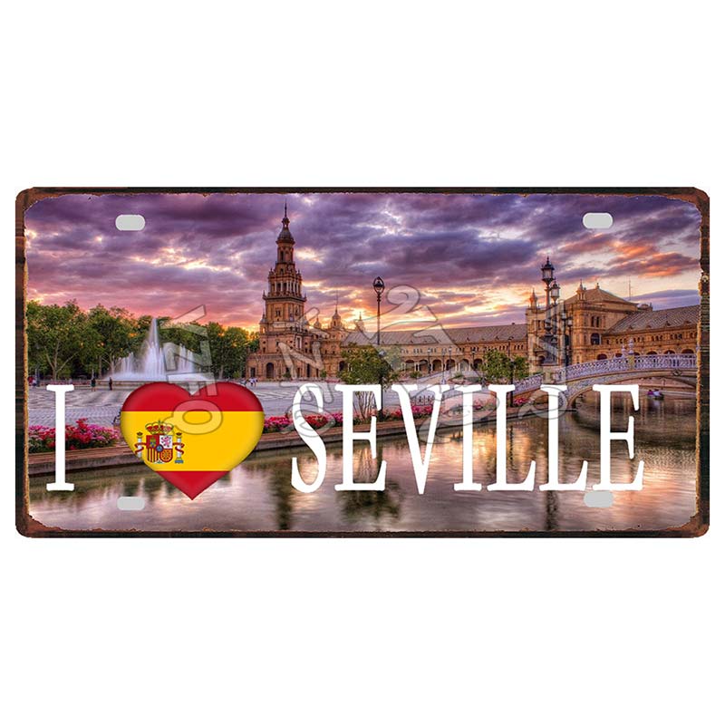 Spain Seville Barcelona Travel Souvenir LIsence Metal Signs Plaque Decorative Wall Art Shop Club Bar Home Decor 30X15CM DC-1054A