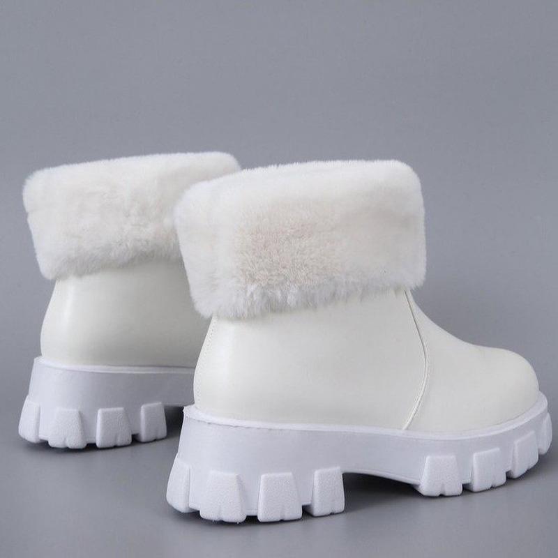 Dámské zimní boty Plyšové teplé kozačky na platformě s kožíškem 2024 Bílé kozačky z PU kůže Dámské pohodlné chlupaté kotníkové boty Dámské boty
