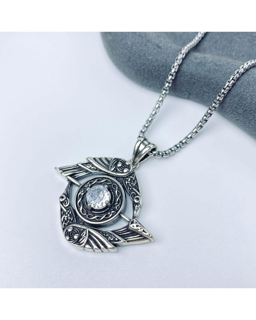 Xiweier Retro Celtic Knot Triangle Necklace with Copper and Zircon Pendant
