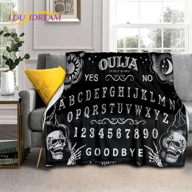 Gothic Ouija Tarot Čarodějnictví Horor Lebka Deka, Flanelová deka pro Halloween Ložnice Pohovka Pohovka Piknik Turistický obal Dárek