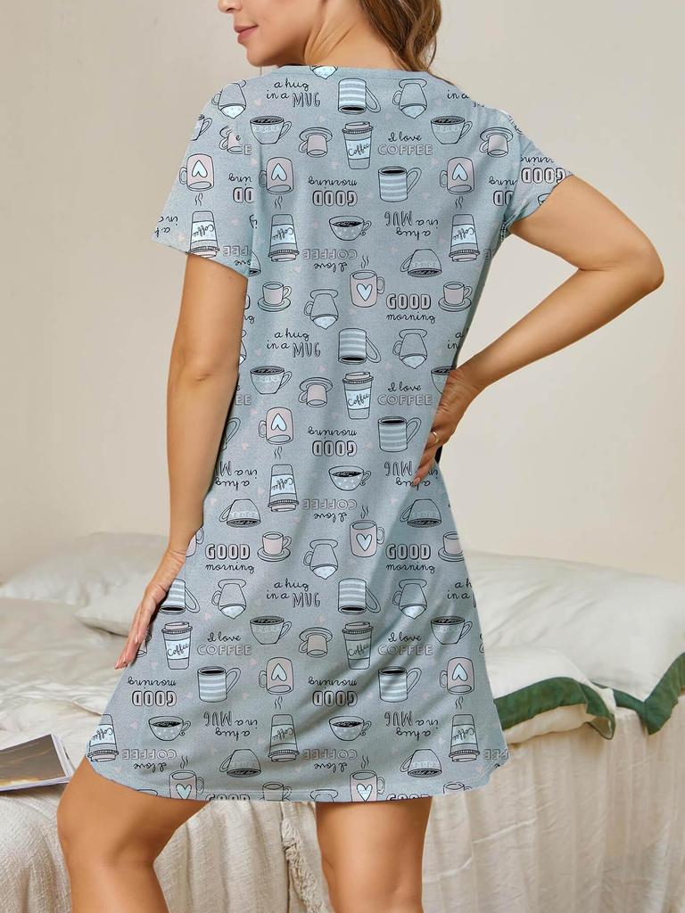 2025 Spring/Summer Women's Casual Print Round Neck Sleep Dress