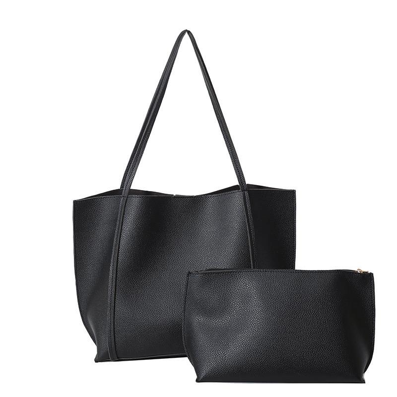 Stylish Retro Pu Tote Bag Set With Large Capacity Dual Color Design For Women