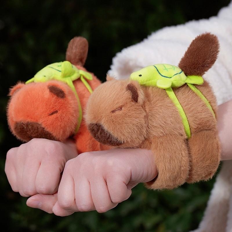 Capybara Wag Tail Clap Ring Wristband Plush Toy Cartoon Stuffed Doll Gift Kids