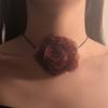 French warm, fashionable, simple and romantic Valentine's Day fabric spinning three-dimensional burgundy rose pendant necklace