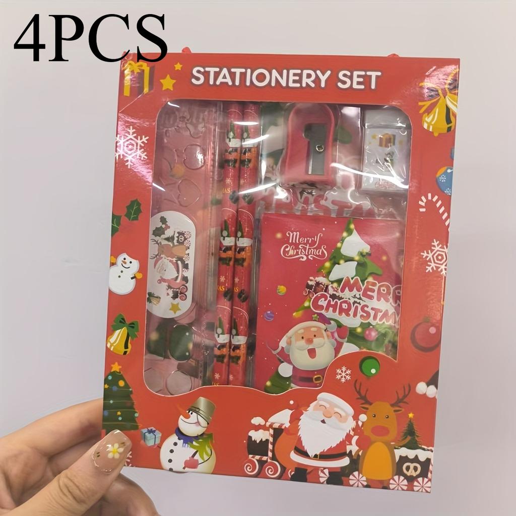 4 Sets/24 Stück Weihnachtliche Schreibwaren-Geschenksets, Tragbare Schulmaterialien für Feiertags-Geschenkaktionen, Wettbewerbspreise, Papier-Material