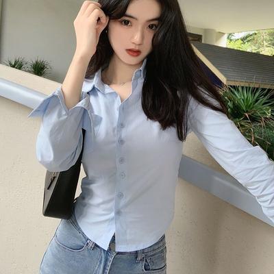 Women New Elegant Korean Shirts Summer Fashion Streetwear Slim Blouse Spring Casual Office Sexy Cropped Tops