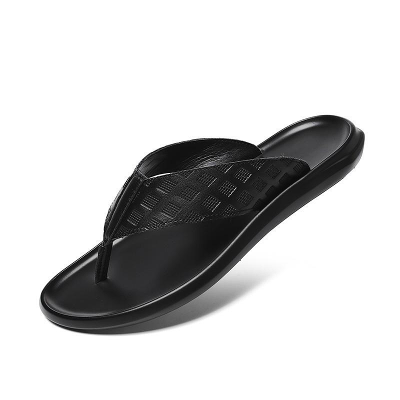

Men s flip-flops summer toe first layer cowhide cool slippers outdoor fashion high sense casual beach shoes 44