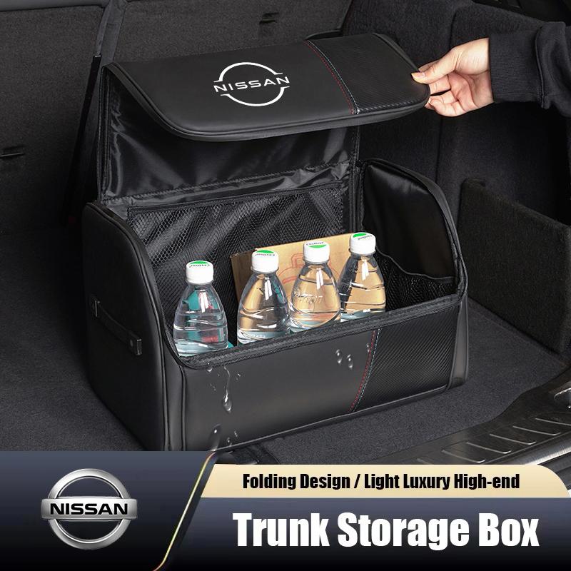 Caja Organizadora de Cuero con Logo de Coche Estuche de Almacenamiento para Maletero de Coche Para Nissan Qashqai J10 J11 Navara Juke GTR 350z Patrol Leaf X-trai