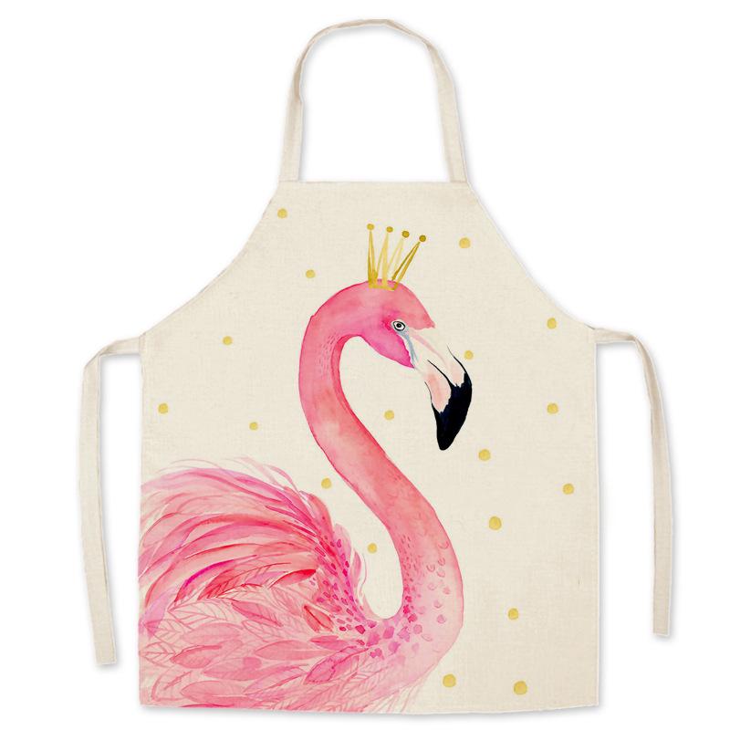Adult & Child Flamingo Cartoon Faux Linen Apron - Ideal for Kitchen, Logo Work, and Advertising