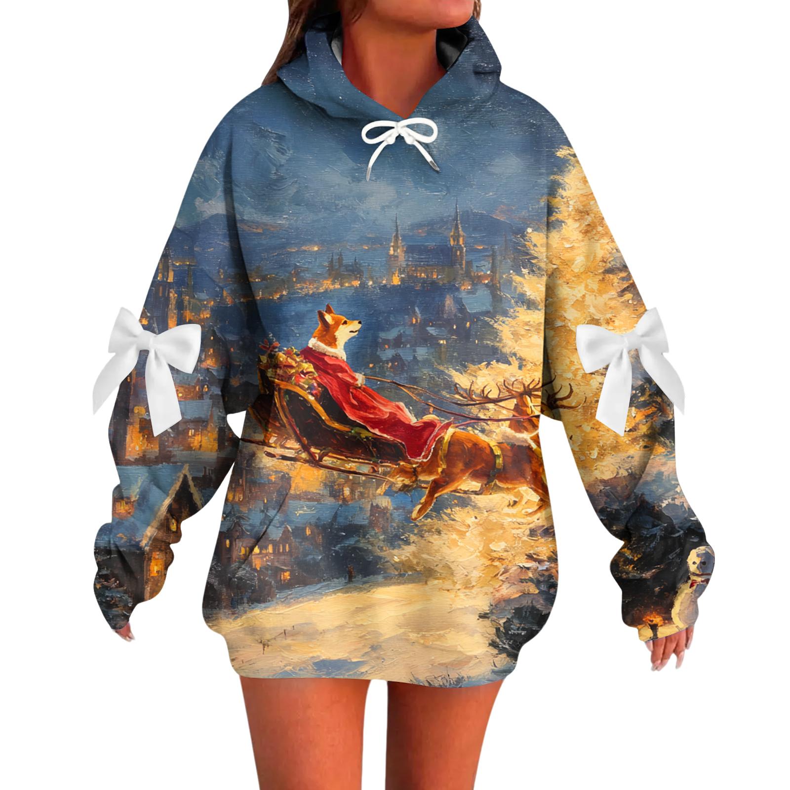 

Женский рождественский с принтом банта, с длинными рукавами, свободного кроя, повязка на голову с веревкой, худи-топ с капюшоном XL жёлтый