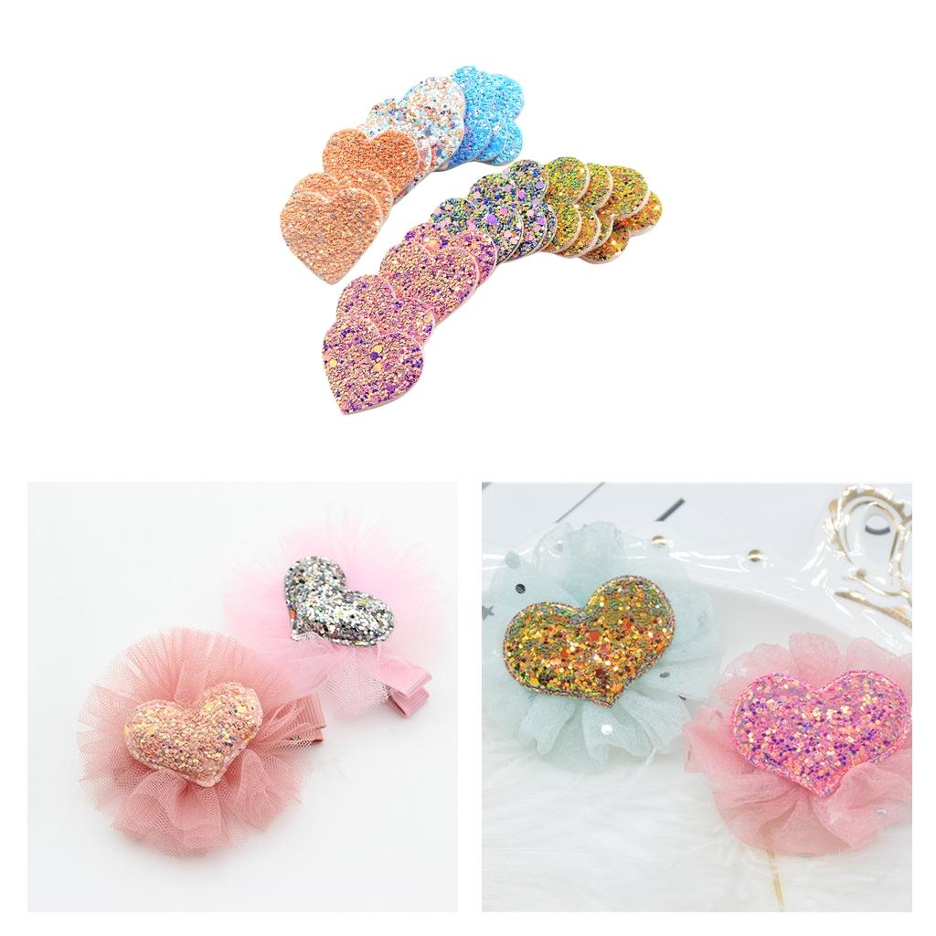 20 Pieces Korean Style Felt Heart Sequin Appliques Flatback Embellishment Making Crafting