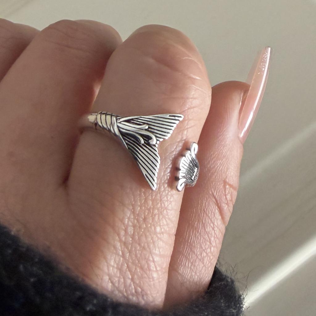 BF CLUB 925 Sterling Rings for Women Simple Geometric Handmade Irregular Retro Whale Tail Ring Allergy For Birthday Gift