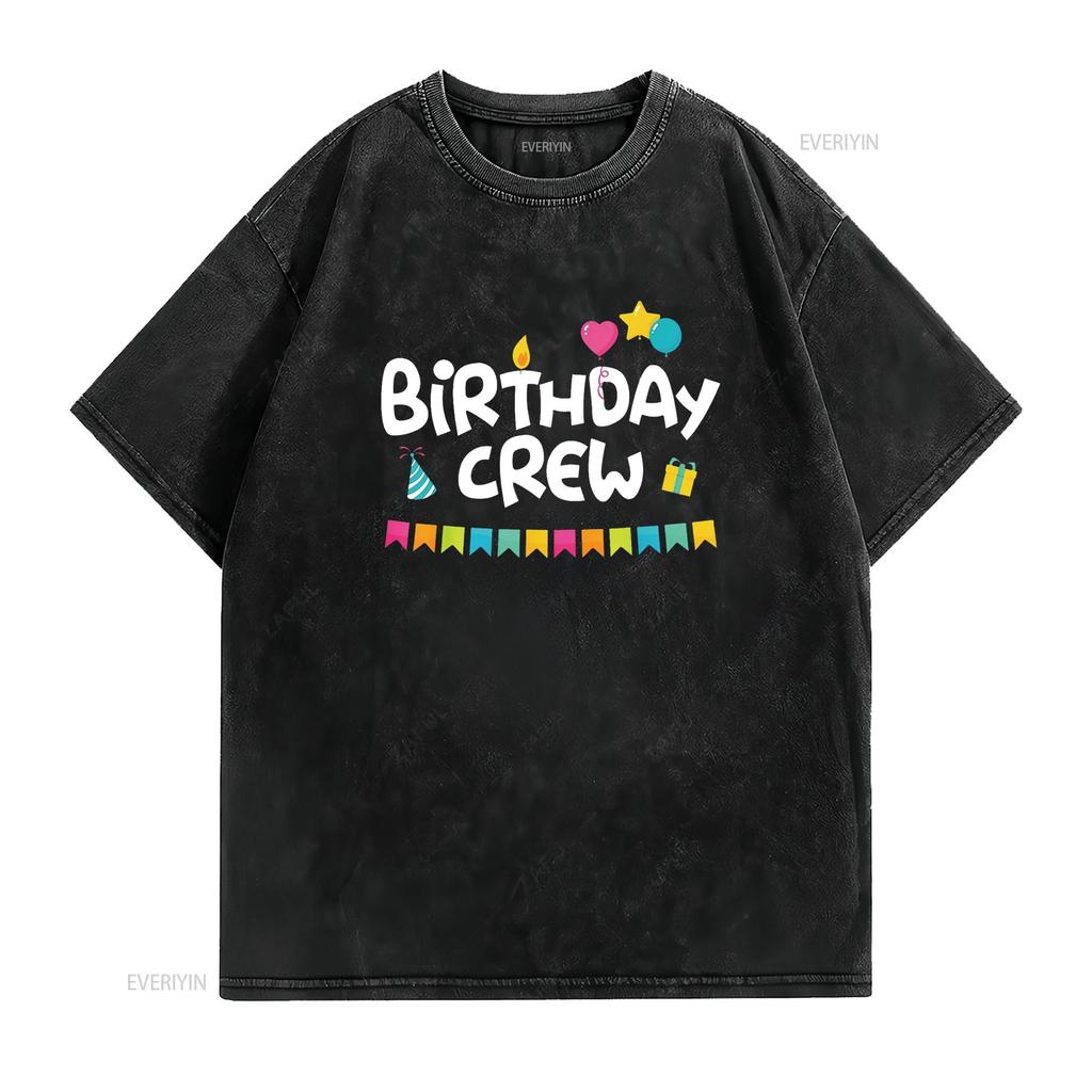 Birthday Squad Clothing Crew T Shirt Vintage Washed Casual Breathable Stylish Graphic Comfortable Designer Clothes Versatile