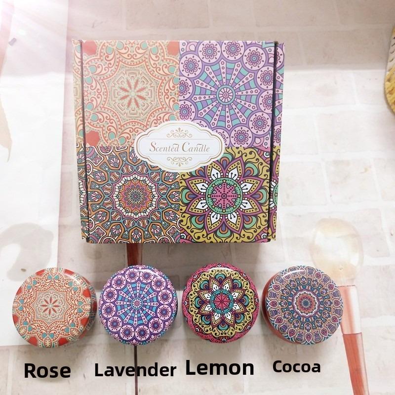 4Pcs/Box Scented Candle Set Gift Islamic Arabian Patterns Fragrance Candle Jar DIY Smokeless Couples Romantic Incense Candles