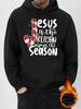 New Men's Streetwear-style Hooded Sweatshirt Featuring a Christmas-themed Reindeer and Santa Claus Print—suitable for Autumn and Winter Wear.
