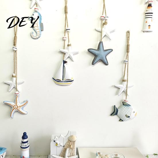 Wooden Ocean Hanging Ornament Starfish Decoration, Nautical Coastal Wall Ornament, Seaside Inspired Decor Theme Art for Home Beach Lake House