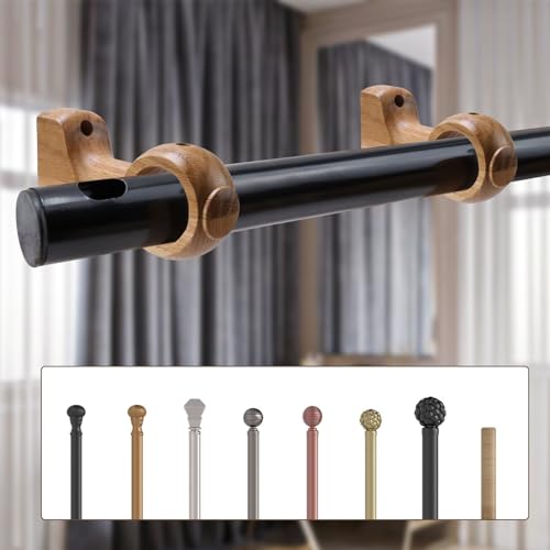 HEVSTIL Natural Wood Curtain Rod Brackets, 2-Pack – Heavy-Duty Wooden Curtain Rod Holders for 1.4" (1-2/5") Poles | Decorative Wooden Curtain Support