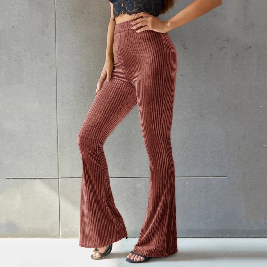 Nové stylové kalhoty pro ženy Slim Fit Vintage Fashion Flare Kalhoty s vysokým pasem Elastické kalhoty