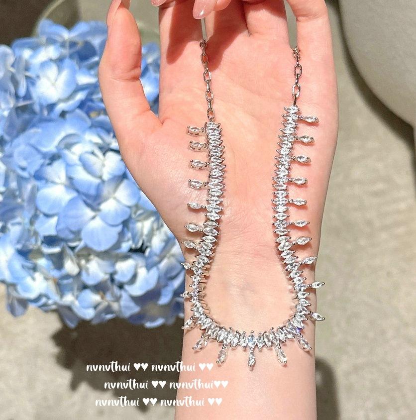 Sparkling Water Drop Gem Necklace, Bright As A Galaxy, Plated With 18K Gold, Meteor Teardrop, Zircon Fringed Bracelet.