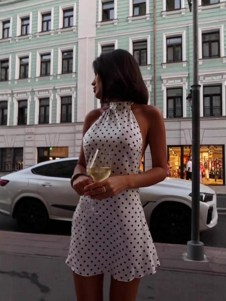 2026 Frühling/Sommer Sexy Gepunktetes Neckholder-Rückenfreies Kleid für Damen