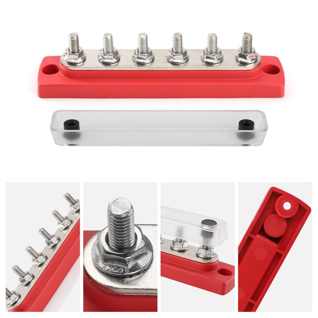 150A Power Distribution Block 48V Bus Bar Terminal Block 6 x M6 Terminal Studs Marine Bus Bar with Cover For Car Truck