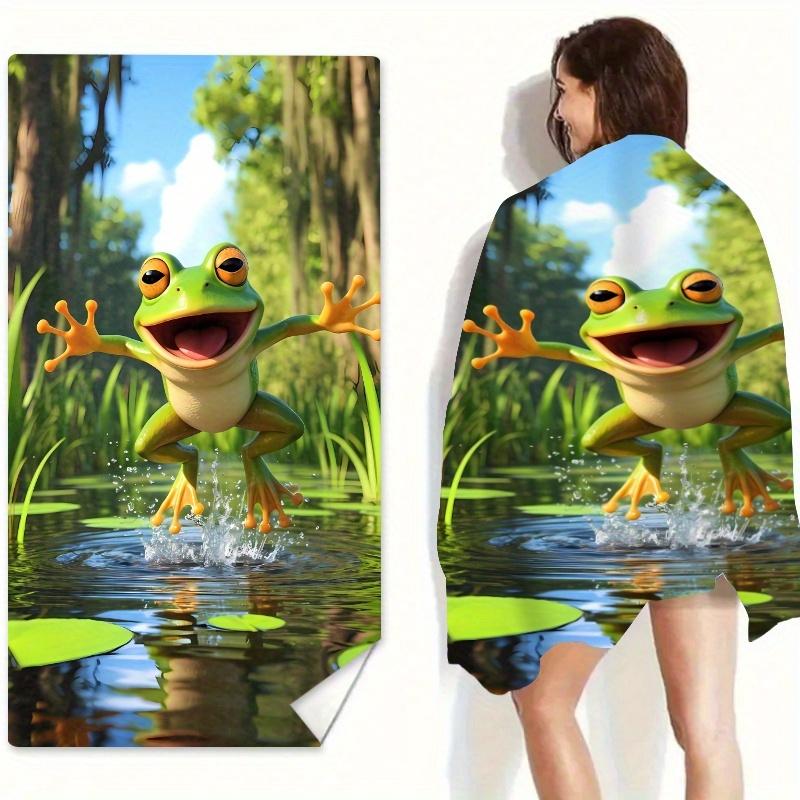 Cartoon Frog Beach Towel Funny Animal Print Soft Quick-Dry Large Bath Towel For Kids Swim Pool Travel Gift