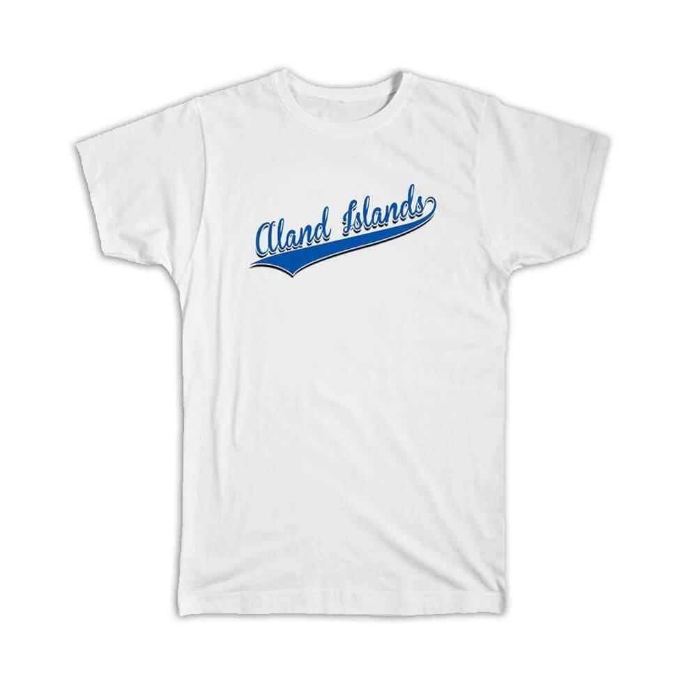 

Gift T-Shirt : Aland Islands Flag Varsity Script Baseball Beisbol Country Pride S