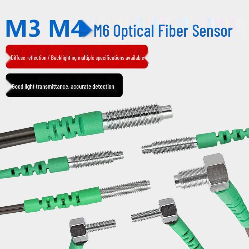 High-Speed M3M4M6 Fiber Optic Sensor with Diffuse Reflection, Through-Beam, Elbow, Straight Head, & Coaxial Probe