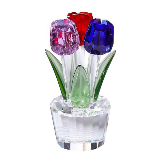 Faux Crystal Tulip Figurine Collectible Clear Tulip Flower Ornament Glass Flower Bouquet Gifts for Valentine's Day Birthday Women Girlfriend Wife