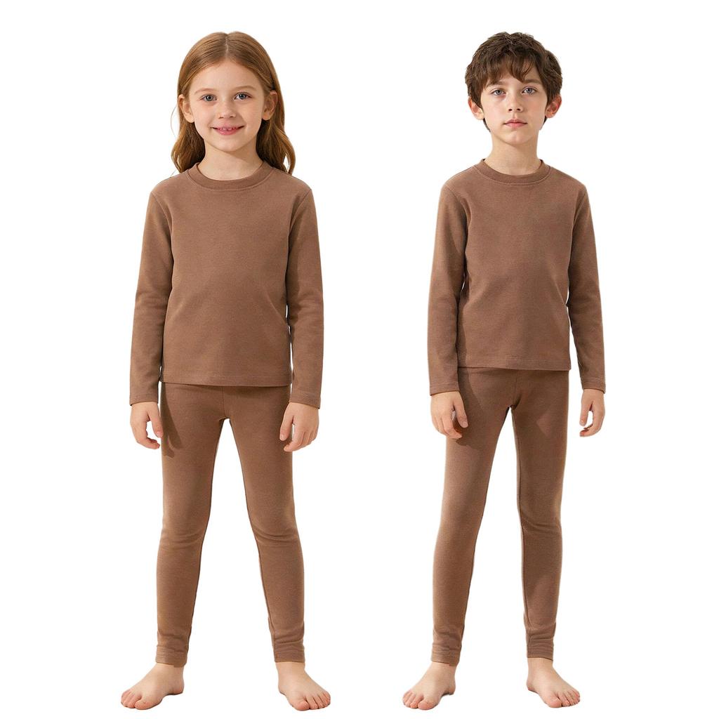 Dětská termo prádlová souprava o 2 kusech: Teplý kulatý výstřih s dlouhým rukávem a legíny s elastickým pasem pro dívky a chlapce Zimní oblečení na spaní