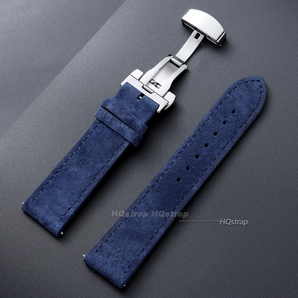 18mm 19mm 20mm 22mm Vintage Suede Cowhide Watch Strap Butterfly Buckle Handmade Stitching Soft Watch Band Quick Release Bracelet