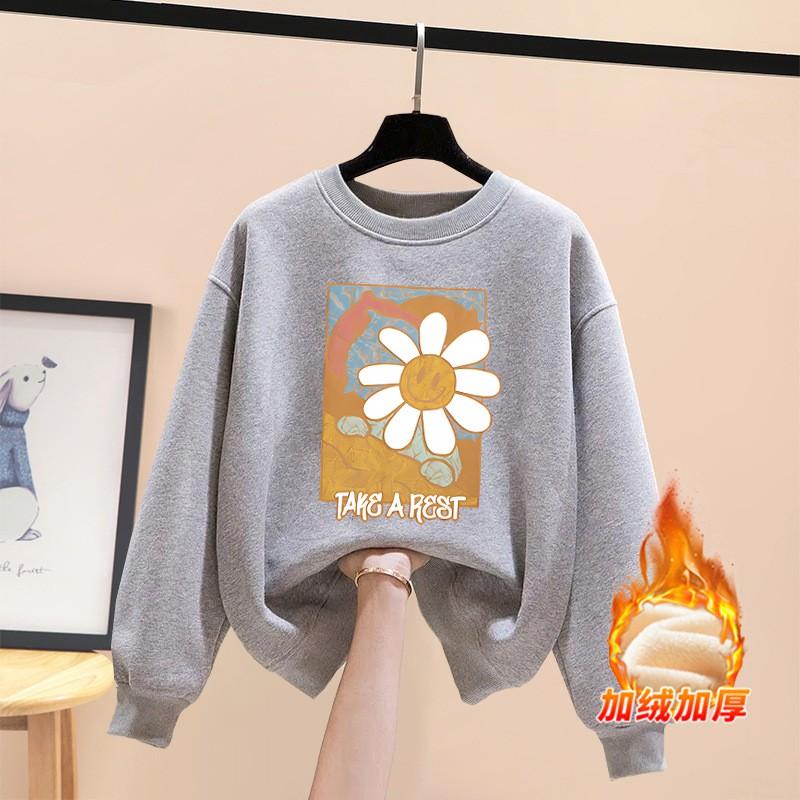 Womens Loose Fit Crewneck Sweatshirt Casual Long Sleeve Top Couple Style Winter Fleece Lined Outerwear