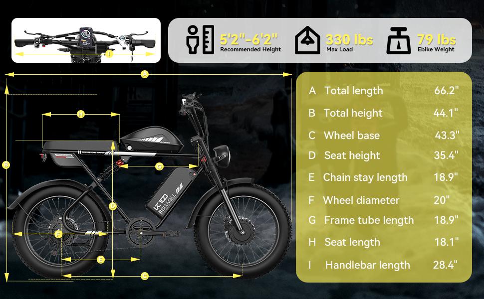 Bluvall K10 Elektrofahrrad Spitze 3000W Doppelmotor 52V 43Ah Doppelbatterie 20 Zoll Dicke Reifen Vollfederung E-Bike für Erwachsene