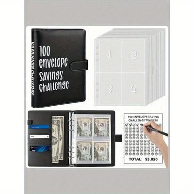 Libro de Desafíos de Ahorro de Dinero con Sobres, Carpeta de Ahorro de Dinero para Ahorrar Efectivo, Kit de Carpeta Desafío de 100 Sobres, Libro de Presupuesto A5