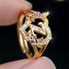 White Zircon Cute Heart Flower Fashion Letter Opening Rings For Women Vintage Gold Color Ring Wedding Jewelry Mother'S Day Gifts