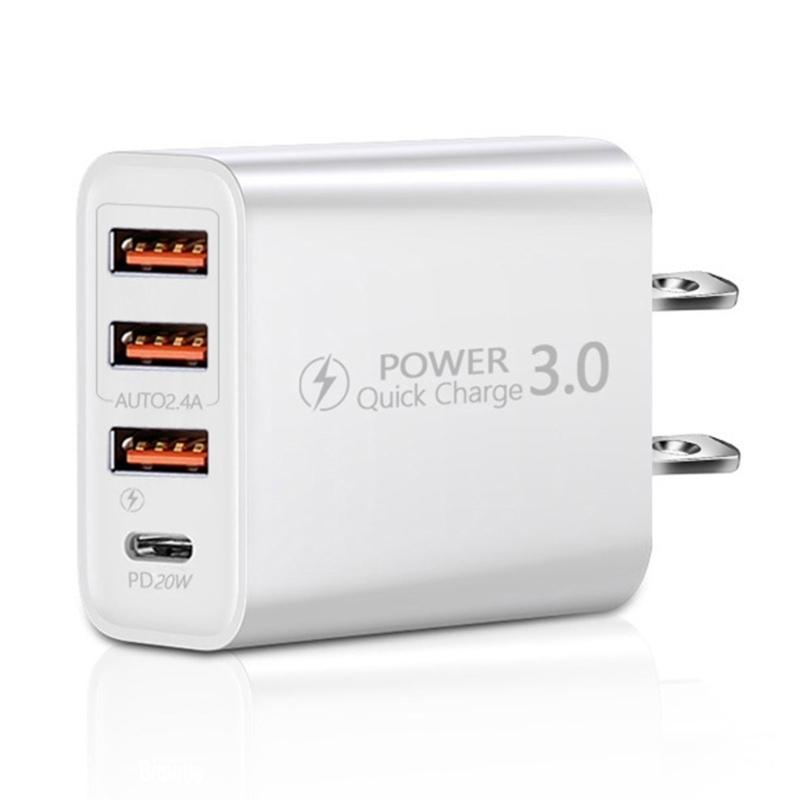 USB Wall Charging,4 Port Fast USB & USB C Charging Block,Charging Station Hubs Block Power Strips Adapter Plug белый