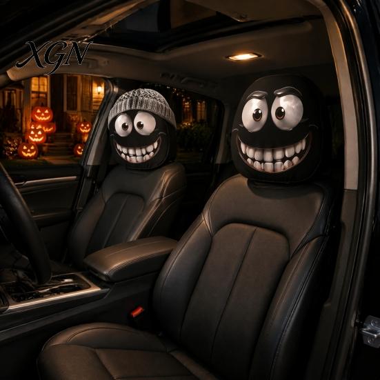 Funny Car Prank Gifts 4 Pcs Halloween Headrest Covers, Creepy Ghost Face Seat Easy Install Covers Protector, Universal Auto Decor for SUV Truck,