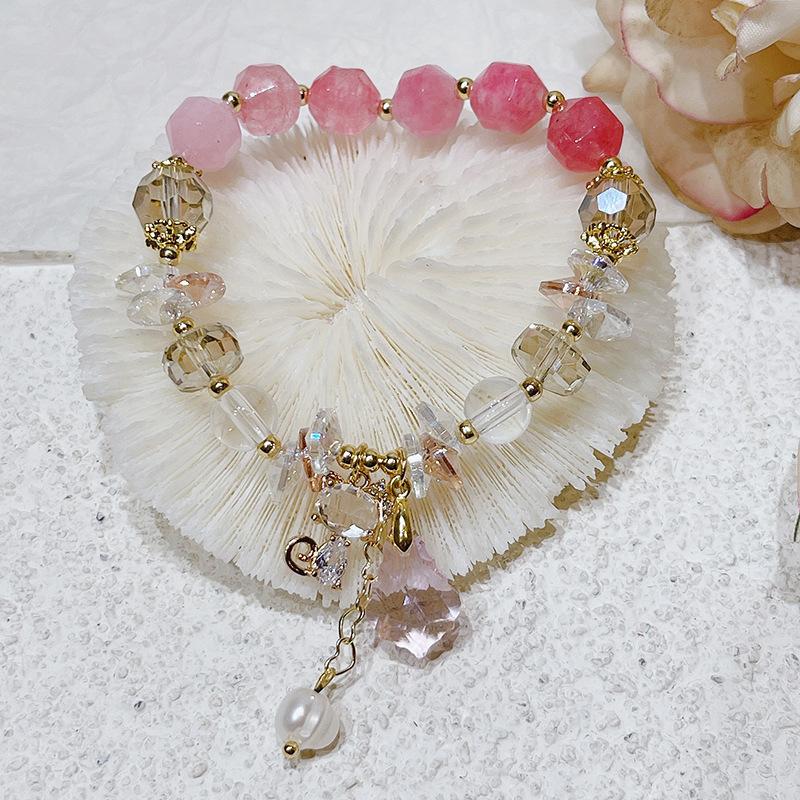 Women Diamond Crystal Candy Color Lucky Cat Pendant Bracelet