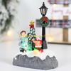 F26C Christmas Village Scene Xmas Tree Snowman Resin Ornament with LED Light Animated Street Lamp Miniature Statue Decoration