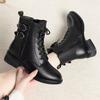 Women Winter Block Heel Real Leather Ankle Cotton Boots Thick Sole Non Slip Round Toe Waterproof Plush Warm Zippers Snow Boots