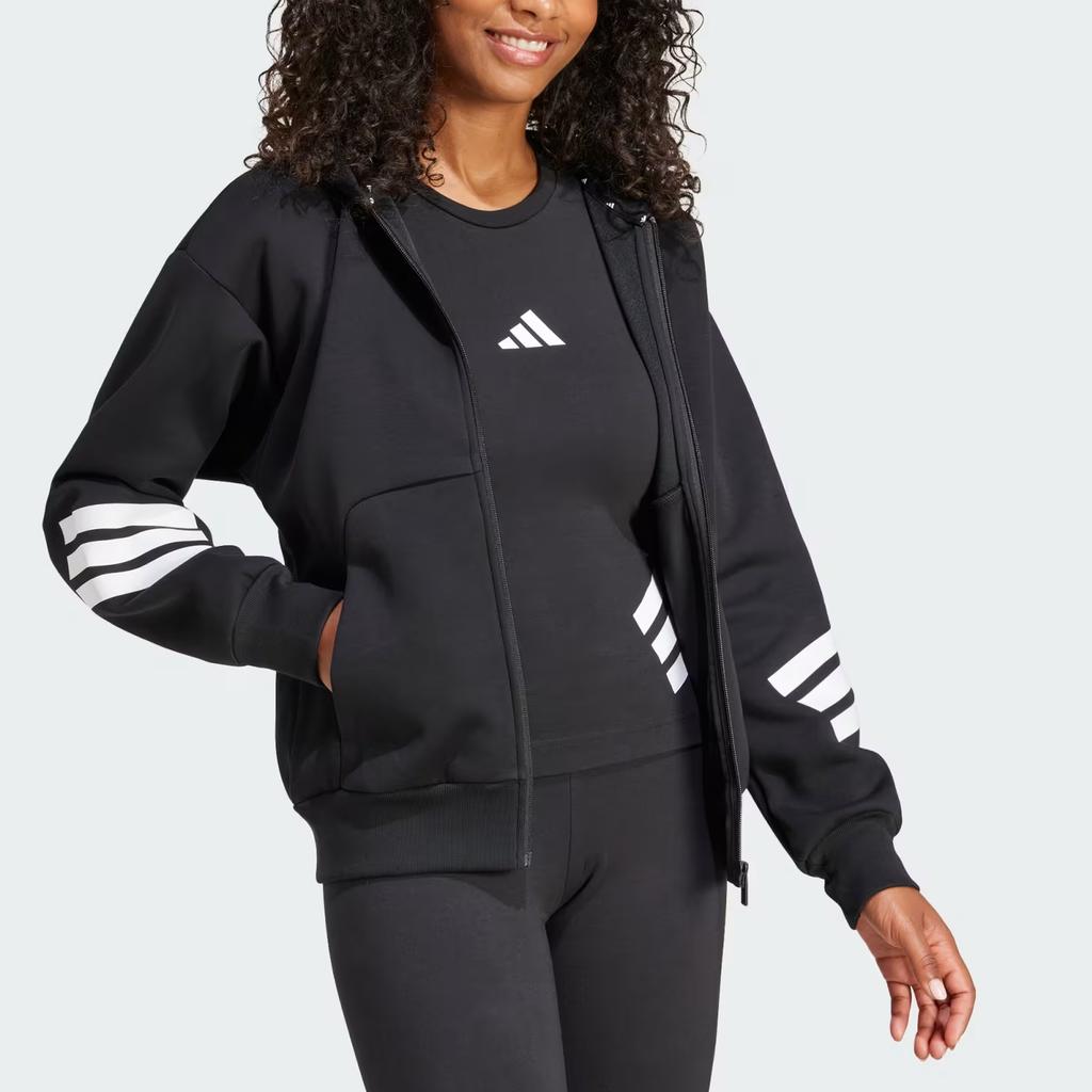 Adidas Future Icons Striped Zip-Up Long Sleeve Hoodie Women Hoodies Black JE0171