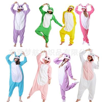 Fleece Kleiner Weißer Hase Herbst und Winter Cartoon Einteiler Pyjama Hase Langarm Mit Kapuze Paar Hausanzug Performance Kleidung