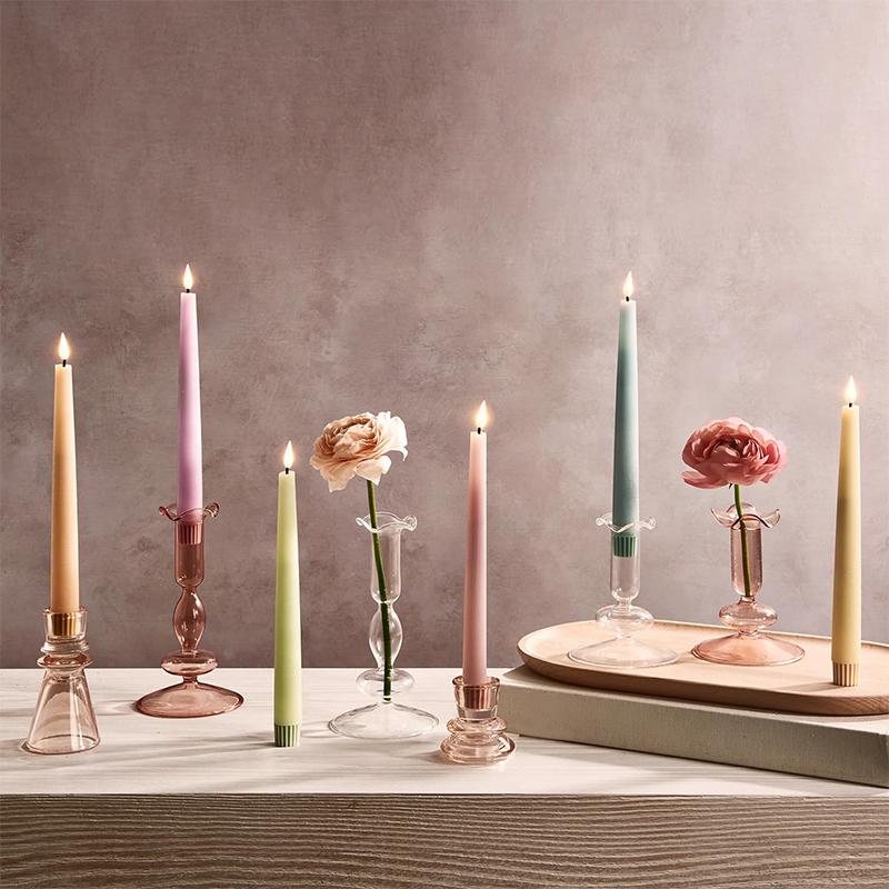 2 st/set Ljusstake Elegant Transparent För Avsmalnande Ljus Vågig Flaskmynning Hem Friterade Blomvaser Bröllop 3 Färger