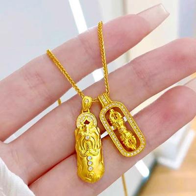 Wei Xue's Diamond-Studded Pixiu Vajra Pendant Necklace In Imitation Sand Gold
