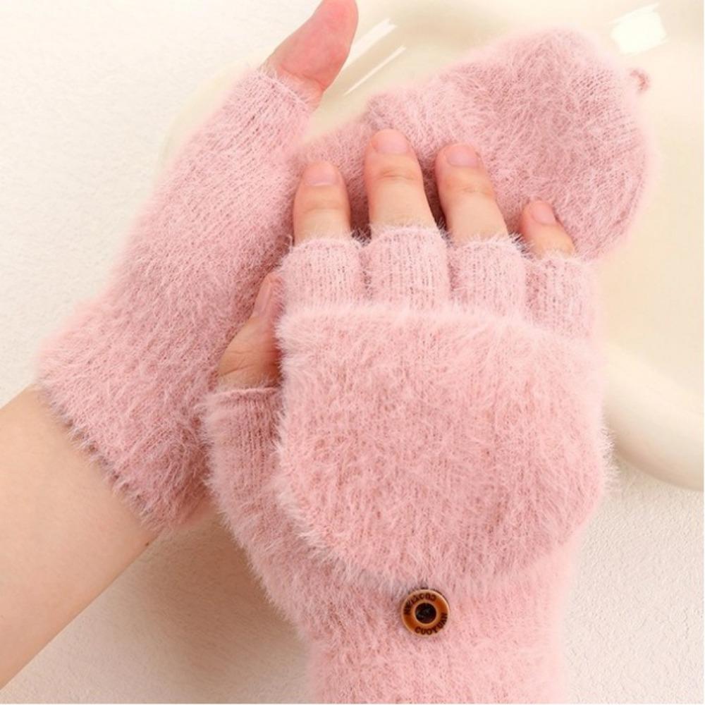 Plush Touchscreen Gloves Warm Flip Cover Gloves Outdoor Half Finger Gloves For Women Men