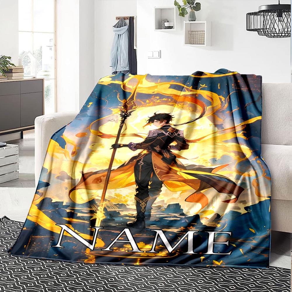 Customiz Name Personality Genshin Impact characters  Blanket Soft &Warm Sofa Office Bed Travel Lunch Break Blanket, Gift Suitable All Seasons